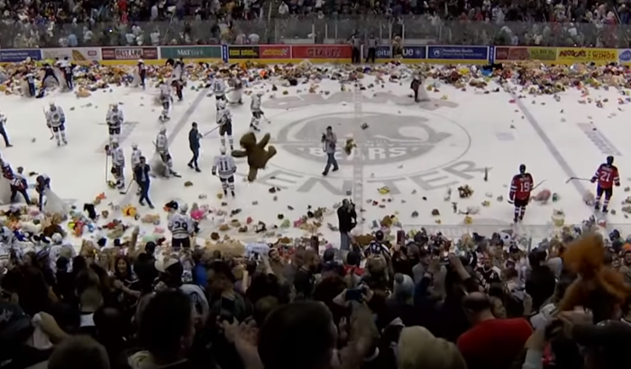 В США хоккейные болельщики установили рекорд, выбросив на лёд почти 35 тысяч игрушек