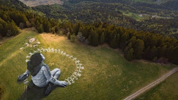 Высокое исскуство на траве. Швейцарский художник написал "коронавирусную" картину на газоне